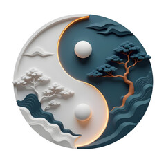 Yin Yang Ocean and Mountain 3D Emblem