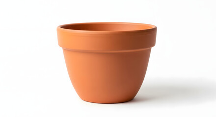 Single terracotta flowerpot isolated on white background for planting flowers