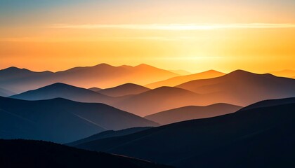 Fototapeta premium Sunset over layered mountains. (2)