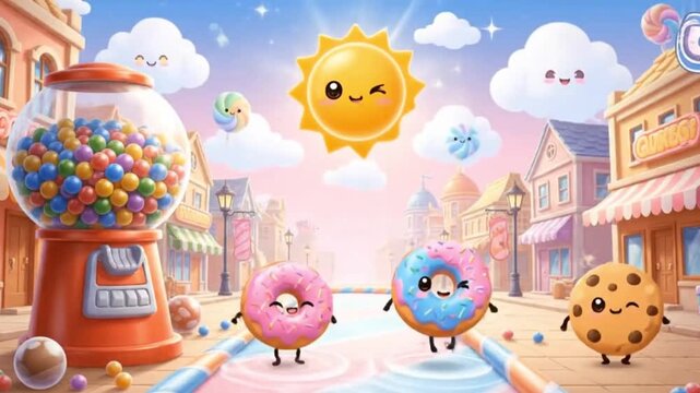 Sweet Treats Town: Animated Donuts & Cookie Dance Joyful Candyland Adventure!