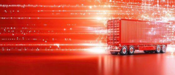Red semi-truck in motion