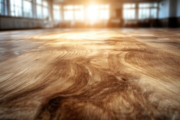 Wooden table top with sunlight