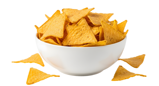 Bowl of tortilla chips on transparent background