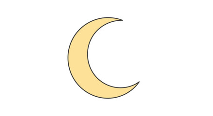 Pale yellow crescent moon, simple line art illustration.