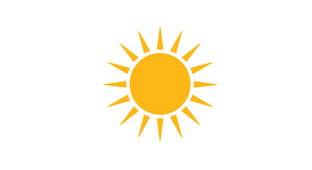 Fototapeta premium A simple, stylized yellow sun icon with radiating rays, isolated on a white background.
