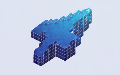 image showcases a 3D pixelated arrow cursor, blending modern 3D effects with classic pixel art aesthetics, arranged diagonally and characterized by a blue gradient.
