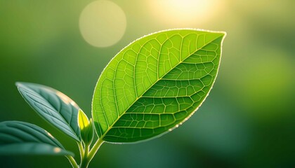 Closeup macro shot of green leaf, displaying botanical foliage texture with vein pattern and cellular structure detail