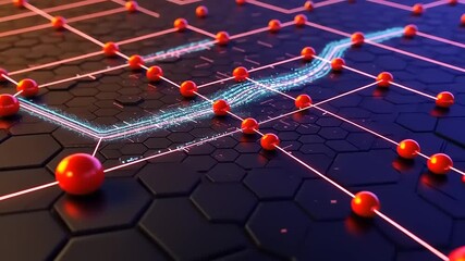 Abstract digital network with glowing connections and nodes - Powered by Adobe