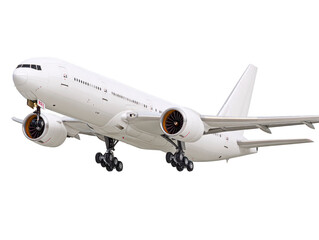 Obraz premium Large white passenger airplane commercial jet isolated on transparency background landing gear extended modern aviation travel concept clean design transportation no logo neutral emotion