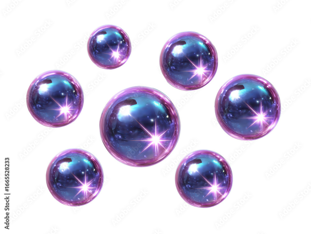 Poster shiny soap bubble floating iridescent purple blue transparent glossy isolated on transparency backgr