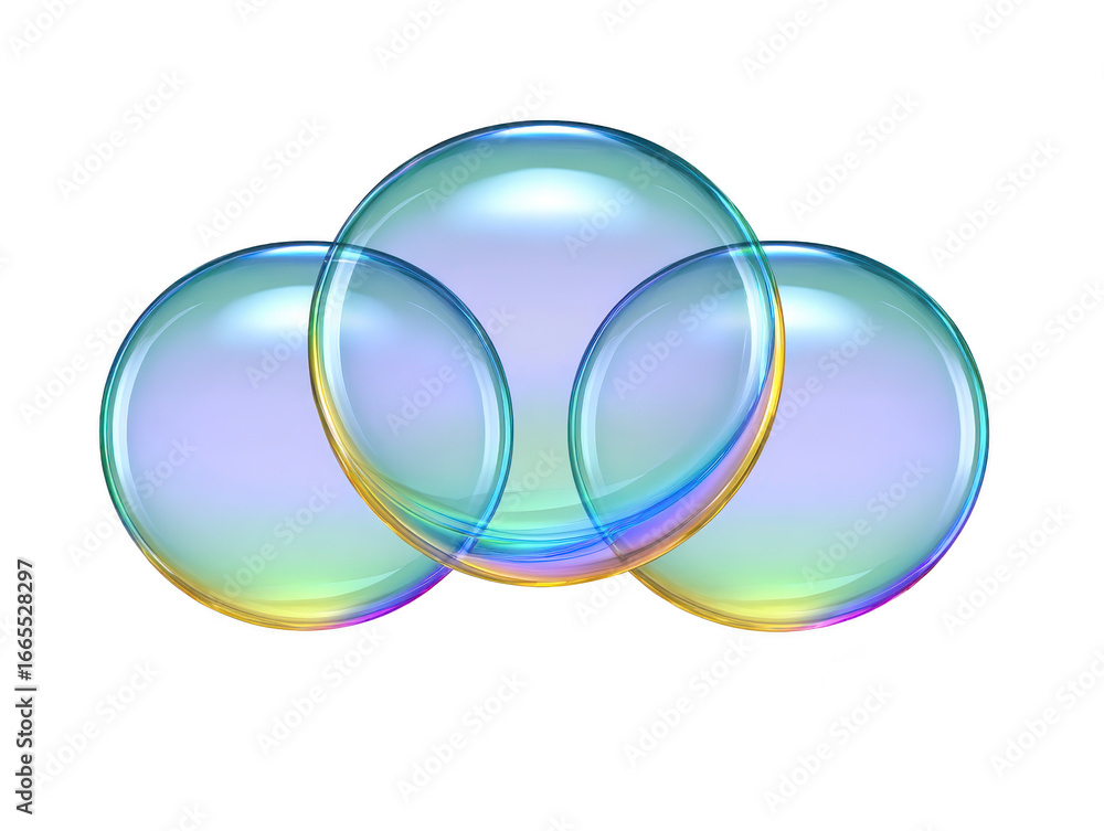 Poster transparent soap bubble floating iridescent round shiny delicate overlapping clean isolated whimsica