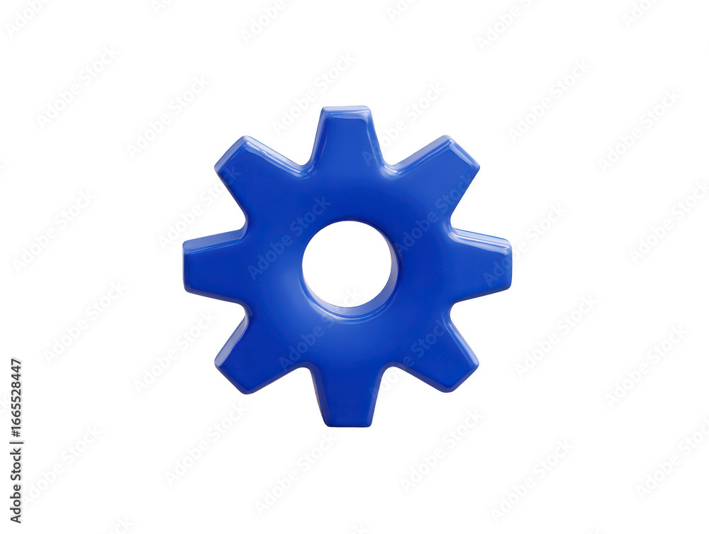 Poster blue gear icon 3d rendering mechanical part isolated on transparent background industrial engineerin