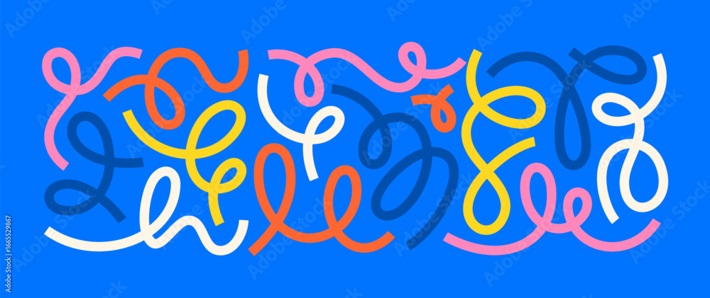 Poster abstract color line shapes. vector wave graphic design elements. doodle kid pattern. squiggle modern