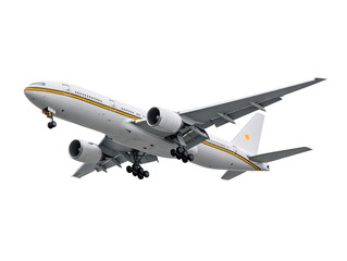 Naklejka premium White commercial airplane jet isolated flying modern passenger travel transportation aviation sky