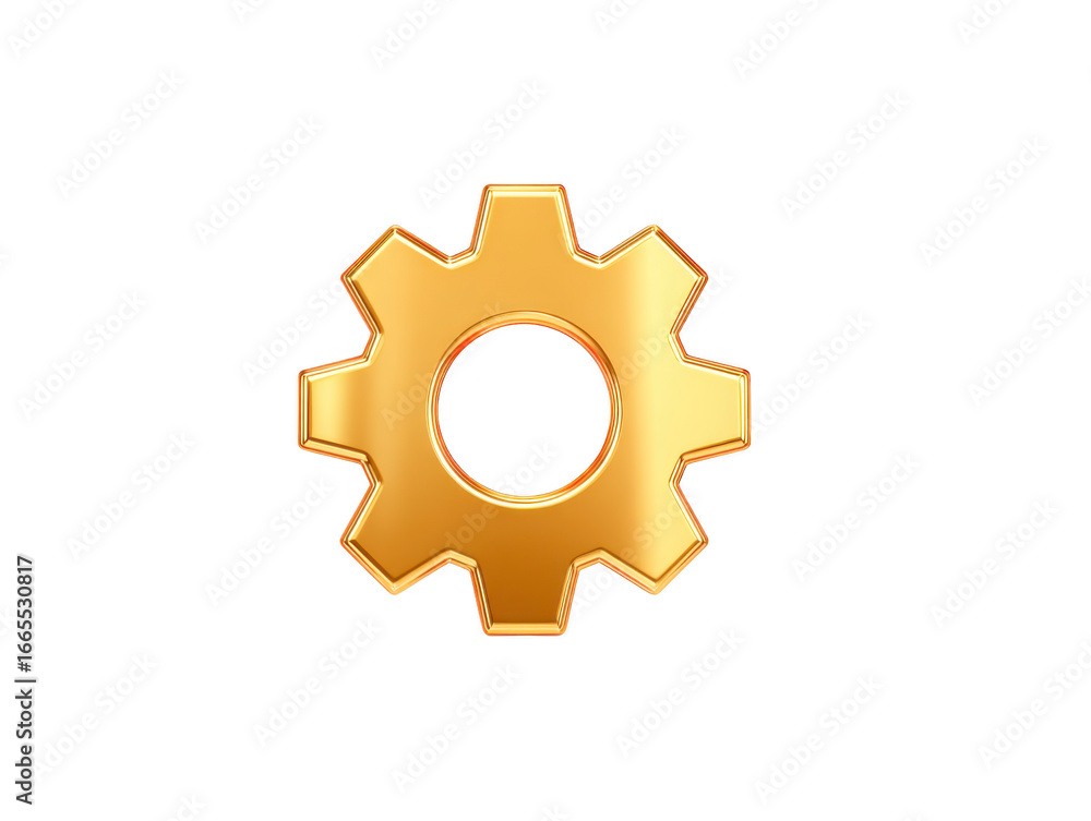 Poster gold gear metallic cogwheel 3d isolated engineering machinery shiny technology mechanical golden gea
