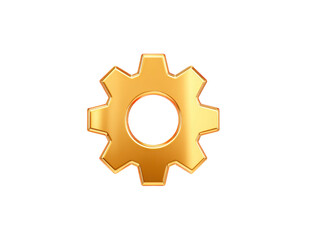 Obraz premium Gold gear metallic cogwheel 3d isolated engineering machinery shiny technology mechanical Golden gear with metallic finish 3d rendering isolated transparency background symbolizing engineering
