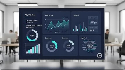 Business meeting in a modern office with a presentation on growth insights and market analysis