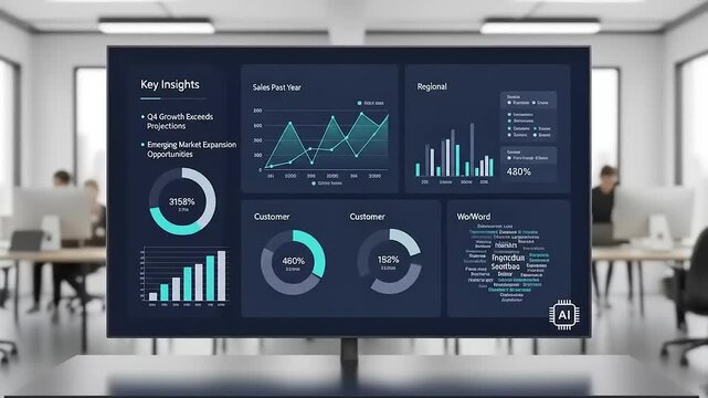 Business meeting in a modern office with a presentation on growth insights and market analysis