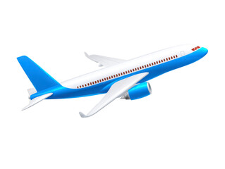 Blue white airplane commercial jet passenger aircraft isolated flying modern transportation travel aviation side view