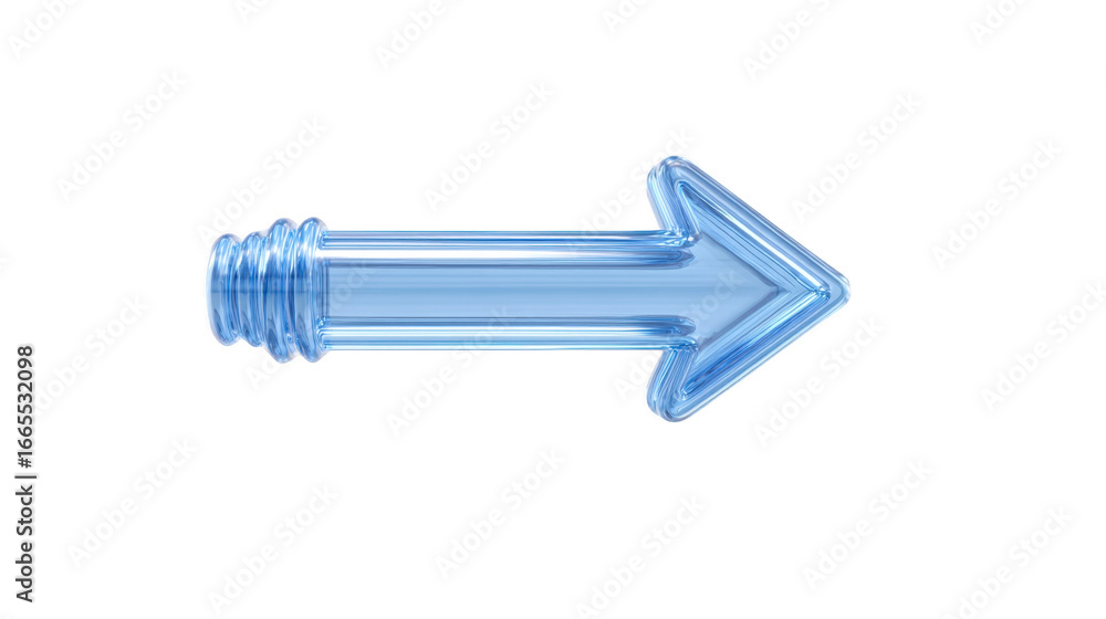 Poster transparent blue plastic arrow right direction 3d object isolated clear transparent blue plastic arr