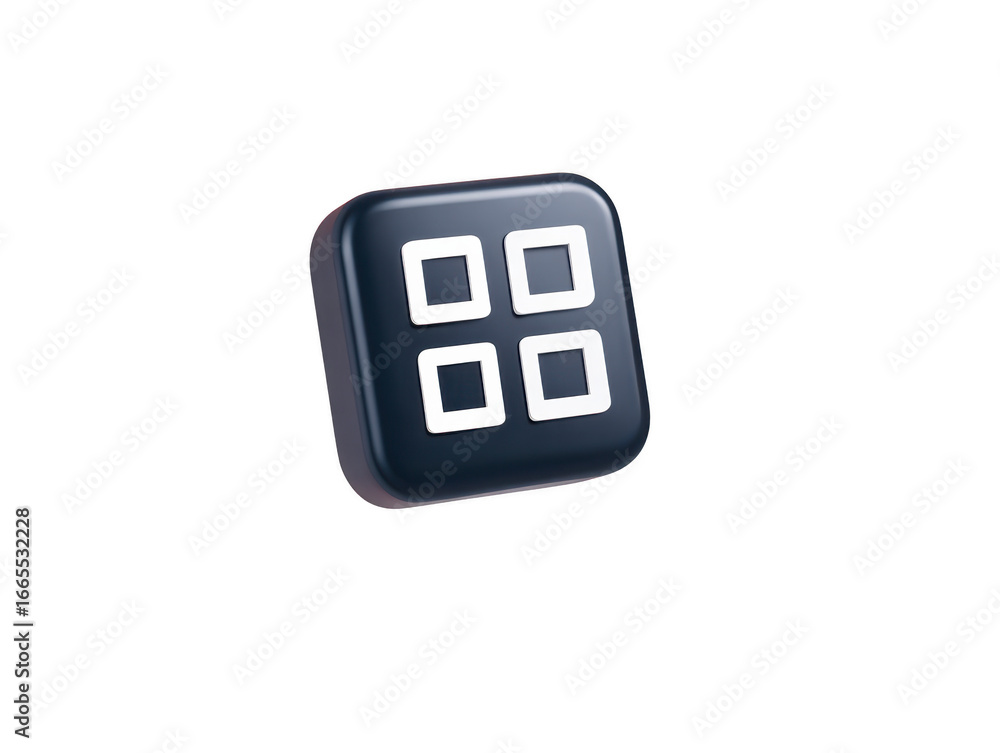 Poster black square icon 3d four white squares glossy user interface app menu digital minimal isolated mode