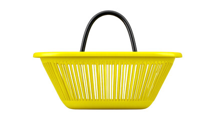 Yellow plastic basket with black handle lightweight and durable ideal for shopping storage or laundry modern design practical for home or market use cheerful and functional