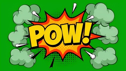 Comic book style pow animation on green screen for editorial use - Powered by Adobe