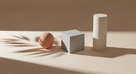 Minimalist geometric shapes casting soft shadows on a neutral background for product display