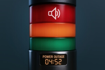 Power outage warning light with red orange and green signal and digital timer showing duration of power outage alert system