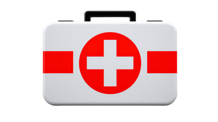 Obraz premium First aid kit medical box emergency healthcare white red cross plastic portable isolated