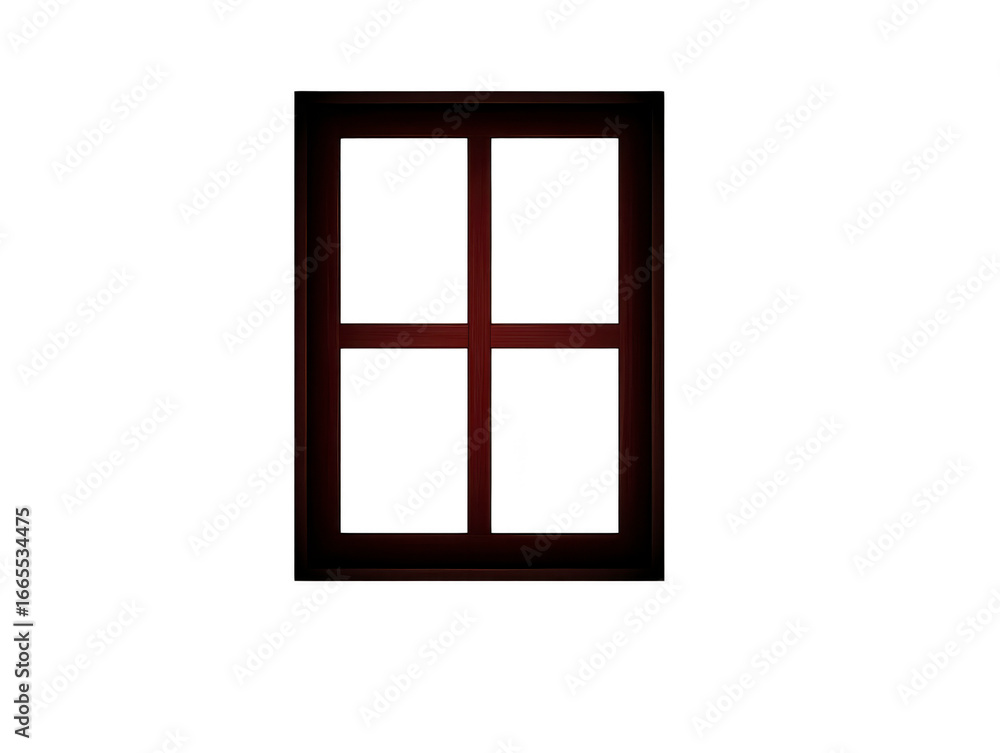 Poster window frame with four glass panes, isolated on transparent background, simple and rustic style, evo