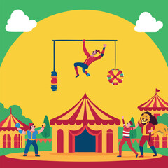 Obraz premium Trapeze artists swing high with high quality detailed illustration creative visual content suitable for Adobe Stock, commercial use, artistic projects and digital design inspiration