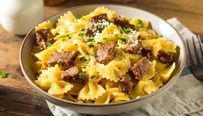 Creamy Beef Bowtie Pasta Dish.