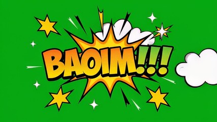 Energetic comic book explosion graphic with retro burst effect and bold text - Powered by Adobe