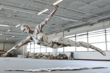 Naklejka premium Abstract female figure in mid-air, layered material