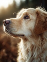 Golden retriever portrait in outdoor light symbolizing loyalty companionship domestic pet friendship love emotional connection and trusted bond with humans