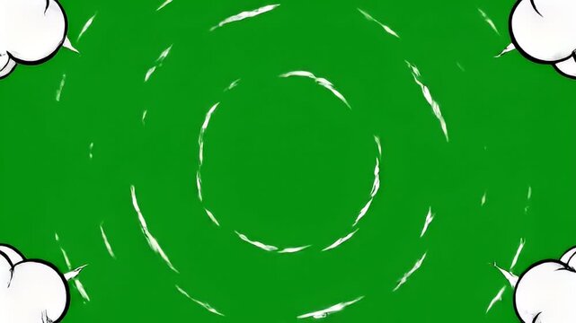 Cartoon animation with smoke clouds and green screen for visual effects