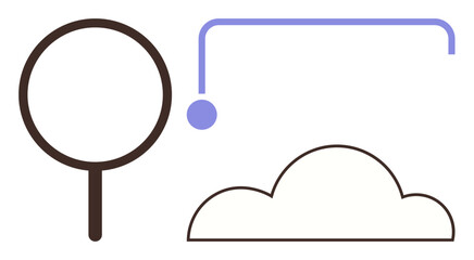 Magnifying glass, cloud, and linking shape represent data search, connectivity, or technology. Ideal for cloud computing, innovation, exploration, analysis digital transformation minimal design