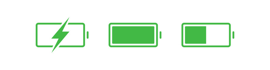 battery icon set with charge levels from full and low - charging symbol - representing power, energy storage, and readiness for use in electronic devices