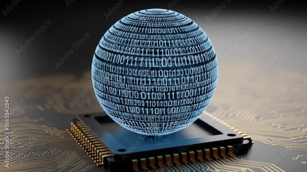 Poster digital globe on microchip: global data network concept