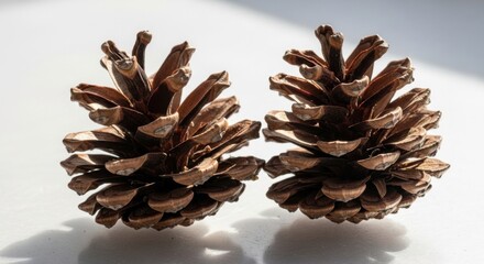 Two Pine Cones on White Surface in Natural Light