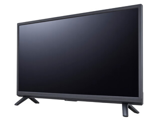 Modern flat screen television with black frame, sleek design, and reflective display, isolated on transparency background, suitable for home entertainment or office use