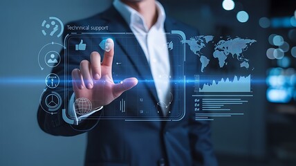 Obraz premium Businessman touching technical support on digital screen