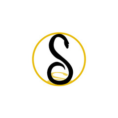 Luxury snake logo, s-shaped snake inside a golden circle, vector emblem 