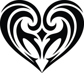 Striking Heart Tattoo Design Bold Black and White Tribal Inspired Artistry Emblematic of Love Passion and Eternal Connection Exuding Elegance