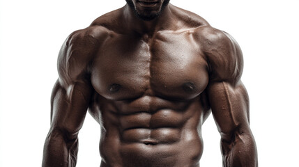 Obraz premium Close up shot of a muscular african american man with defined abs and chest