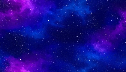 A striking cosmic scene with vibrant purples and blues, dotted with numerous twinkling stars.