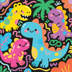 Happy Dino Vector Set, Cute Jurassic Cartoon for Children.eps