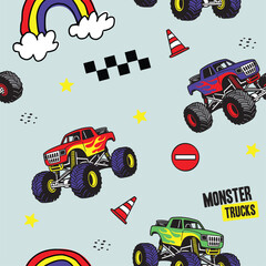 Monster Car Vector Illustration, Fun Offroad Truck Pattern for Kids.eps © atap