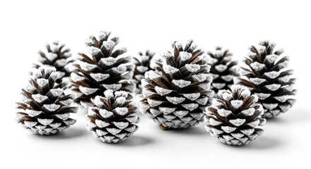 Frosted Pine Cones Arrangement on White Background for Holiday and Winter Decor